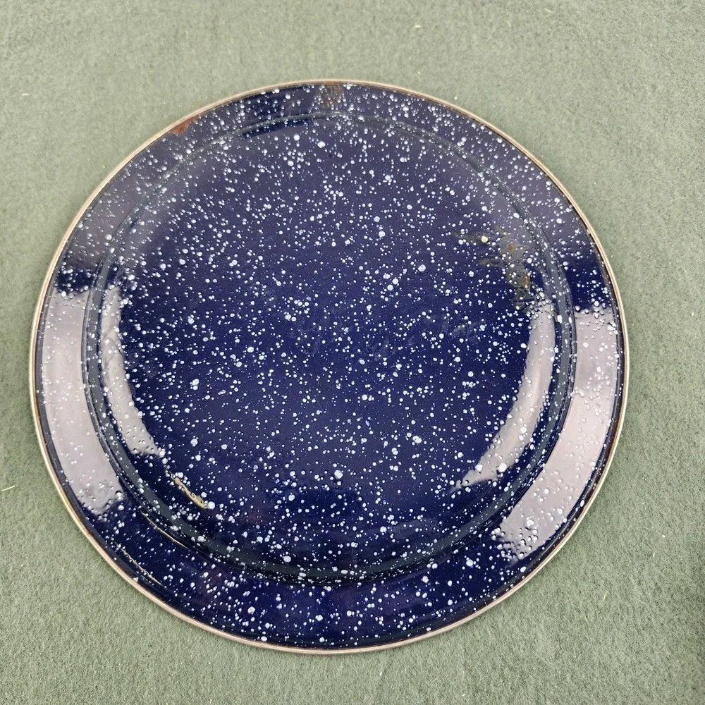 Vtg Dinnerware Set Includes 1 Cup 1 Bowl 1 Plate Enamelware Blue Camping Coleman